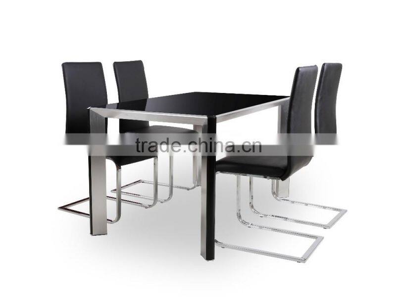 DT-2014 modern black dining table with glass top