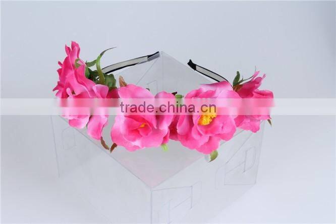 Bulk cheap cute hair accessories, kawaii light rose pink fabric frilly flower headbands for girls