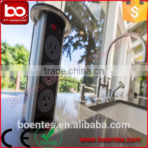 Europe Popular Kitchen worktop Pop Up Power Outlets with 3 Way EU Standard Plug and 2 USB Charger Socket