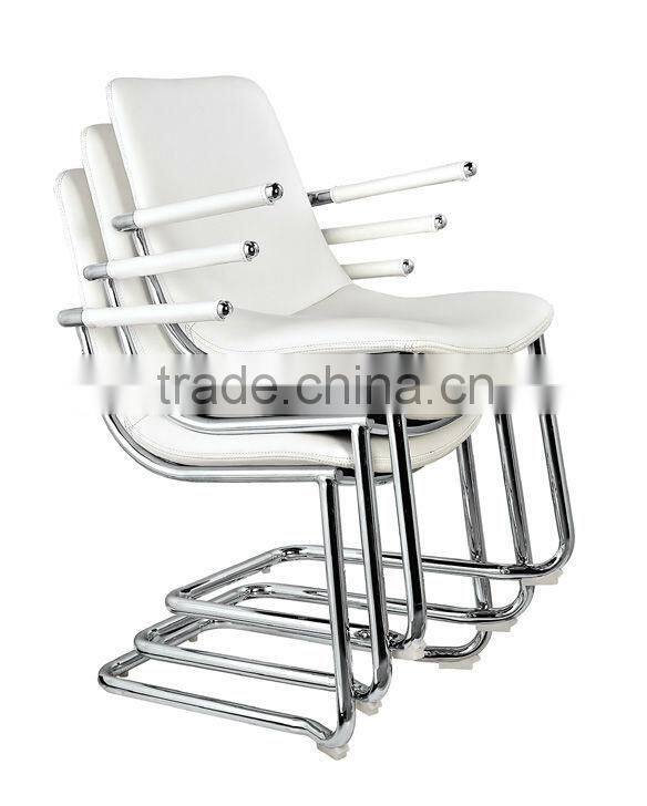 metal base with white leather stacking chairs upholstered AH-55