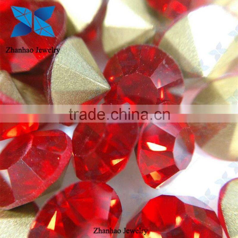 Hot Fix Light Siam Dark Red Point back Crystal Glass Chaton Rhinestone