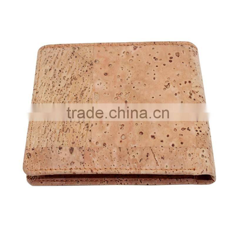 Boshiho grid grain natural cork flip bifold wallet