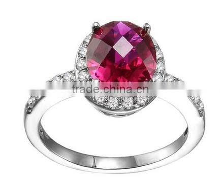 HY Fashion Jewelry pave CZ Solitaire Engagement rings for Women(Ruby)