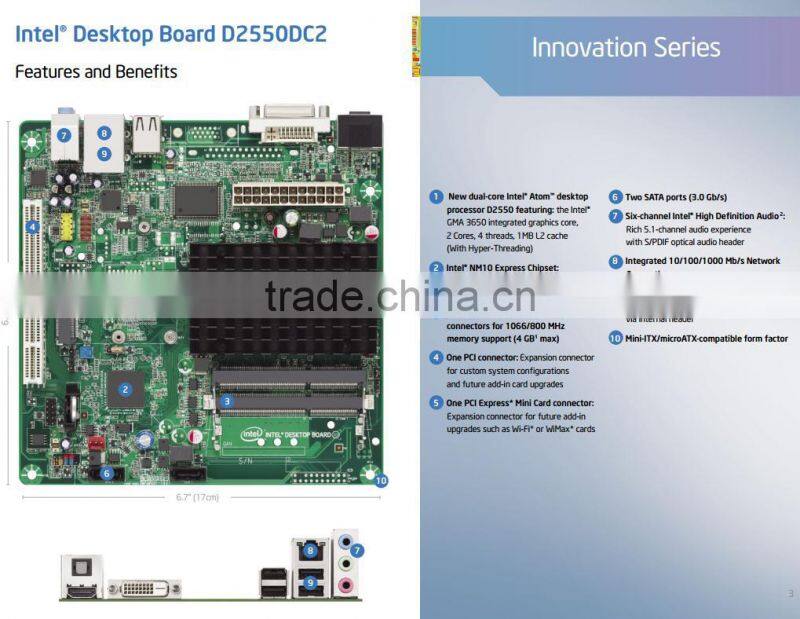 Original Intel ITX Mainboard D2550DC2 Atom Dual Core 1.86GHz / Intel NM10/ DDR3 /BGA/ HDMI DVI-D