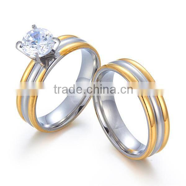 2016 fashion two tone fashion cz surgical stainless steel rings for lovers