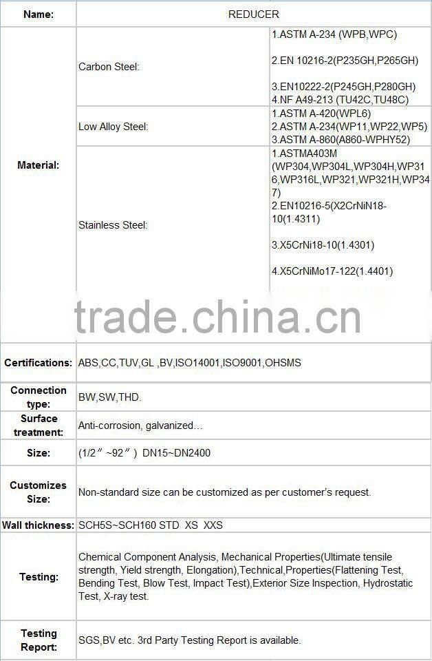 ASTM A234 WPB Sch40 pipe fitting eccentric reducer types
