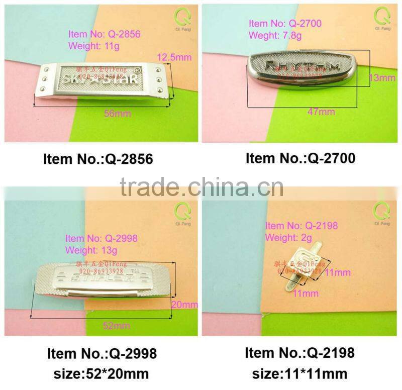 high quality custom logo metal tags for handbag,bag accessories,Q-3024