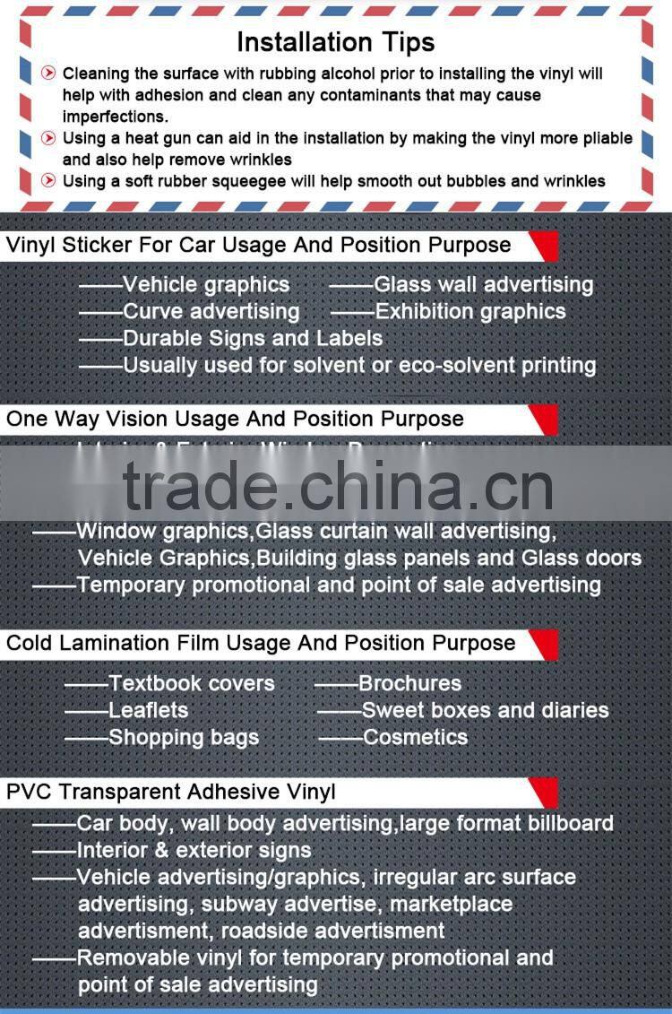 inkjet waterproof matte self adhesive vinyl for cars Common Length 50M /100M Width 0.914/1.07/1.27/1.37/1.52m