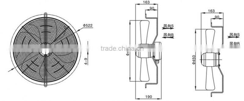 450mm three phase four poles ventilateur extracteur