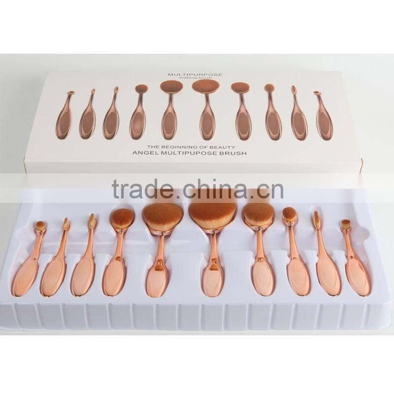 2016 Toothbrush Design Makeup Brush Brush Makeup Cosmetics New High Quality Professional 10 Pcs Rose Gold Oval Brush Set