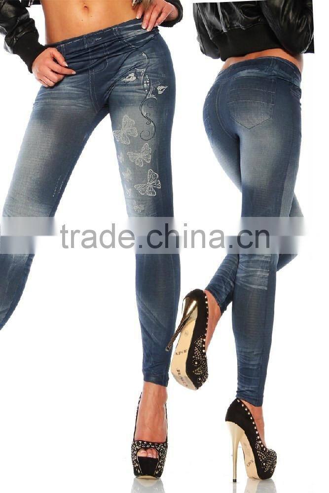 New Arrival Hot Sell Sexy Women Butterfly Printing Imitation Jeans Leggings Pencil Pants Tights Wholesale