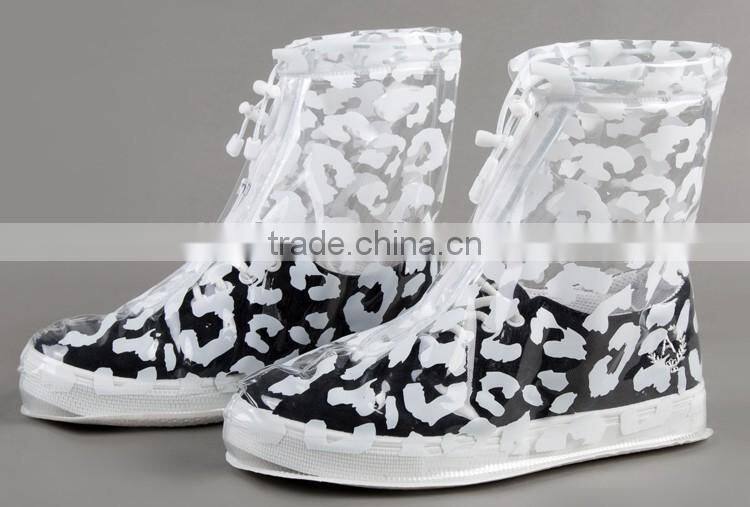 with white flower printing transparent plastic shoes cover