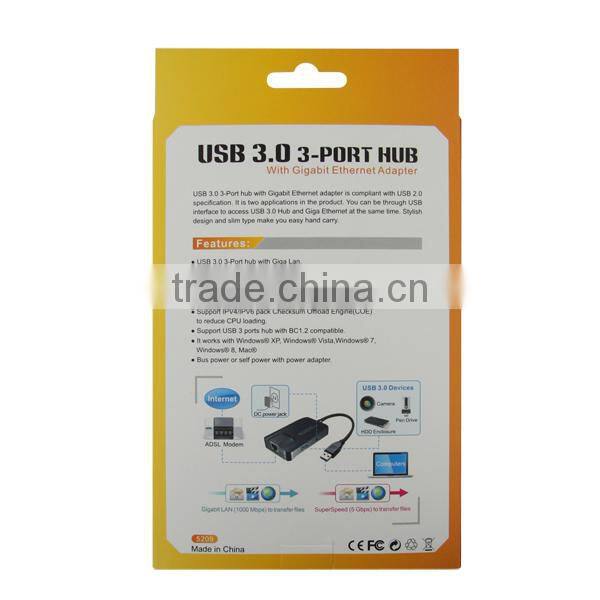 Newest Hot U USB 3.0 Ethernet Adapter 3port Hub With Gigabit Ethernet Adapter