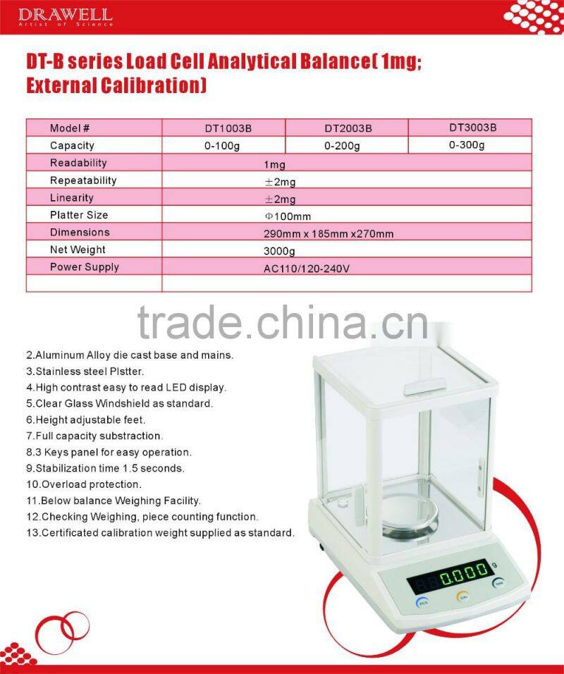 DT-B series Load Cell Analytical Balance( 1mg; External Calibration)