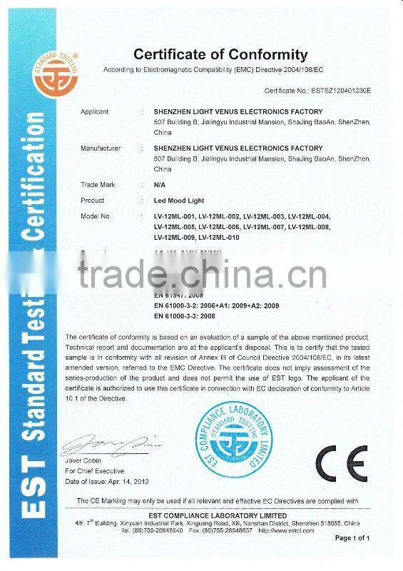 Multi-color changing CE and RoHS approved rechargeable remote control indoor decorative portable led mood light