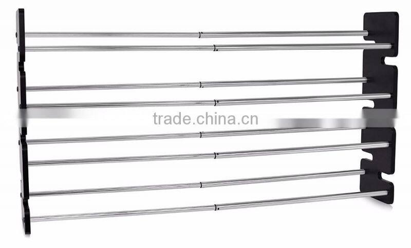 Expandable 4 Tier Free Standing Shoe Rack Stainless Steel Wood Closets