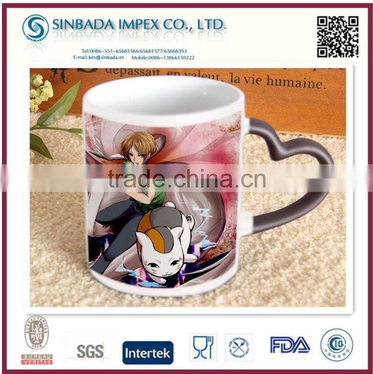 heart shape color changing thermal mug with nice cartoon design