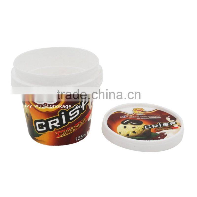 125Ml Ice Cream Tub with Lid Spoon, Round Custom Logo Prited Ice Cream Container