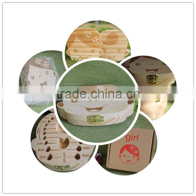 Unique christmas gifts Custom Children toy organizer storage Baby milk Teeth laser Wooden growth memory tooth gift packing box