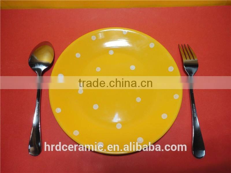 High quality wholesale yellow ceramic plate with polka dots