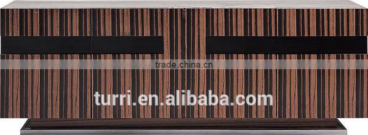 Modern ebony veneer MDF base TV stand with natural travertine top