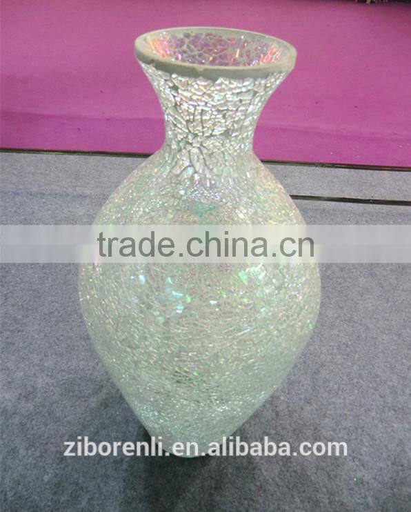 Elegant Style Unique Silver Glass Floral Tall Mosaic Shimmer Cracked Wedding Vase