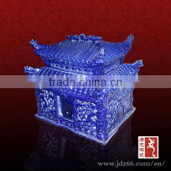 Ancient house design blue glazed excellent quality ceramic coffin casket for good sale