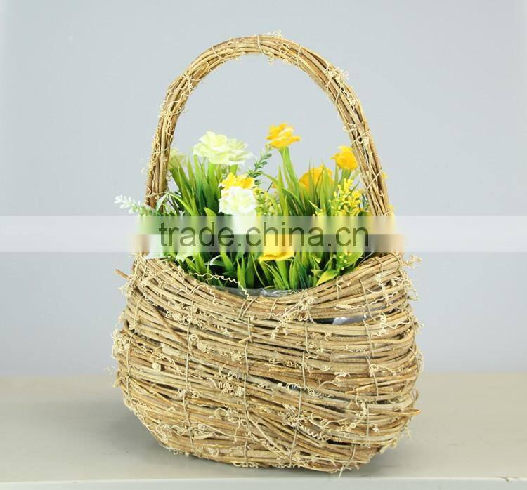 Handbag Shaped Natural Rattan Woven Flowerpot