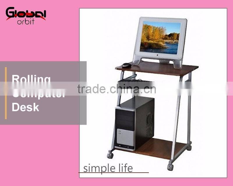 Workstation Steel Frame Rolling Computer Desk With Silding Keyboard Shelf