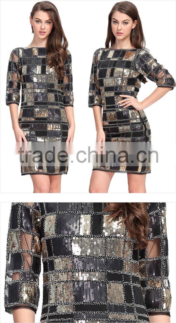 Open Back Club Lady Western Sexy Night Gold Sequin Dress Woman