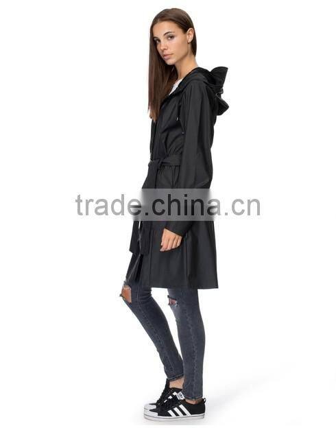 long sleeve pure black wind breaker custom women longline jacket