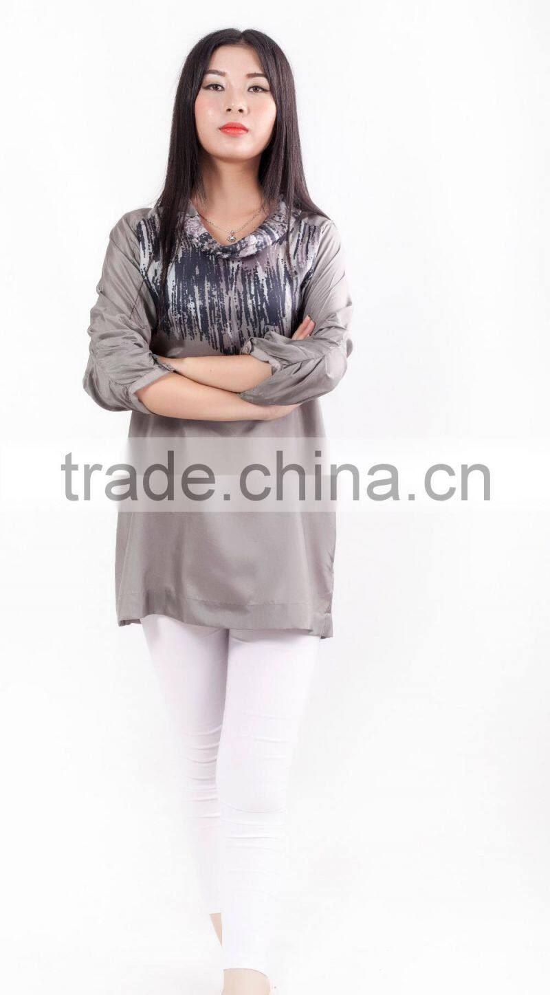 High quality 3/4sleeve fashion silk women blouse 2015