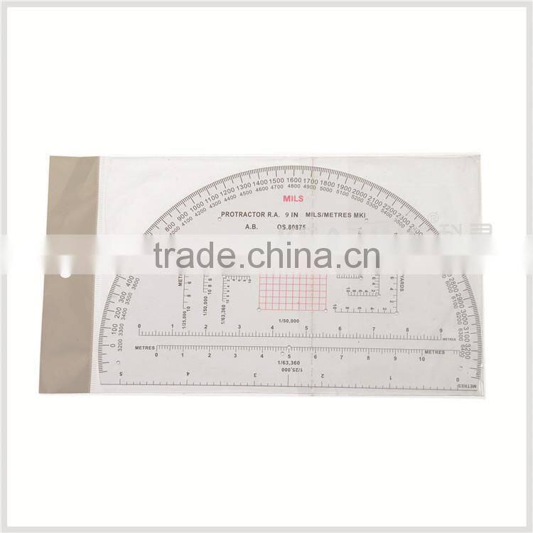 9inch sandwich line military protractor, transparent plastic big protractor for military training #KMP-3