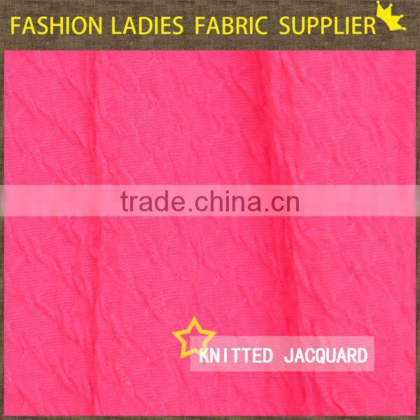 100%POLYESTER LADIES BASE SHIRT GARMENTS DRESS WATERMENLON RED KNITTED JACQUARD FABRIC