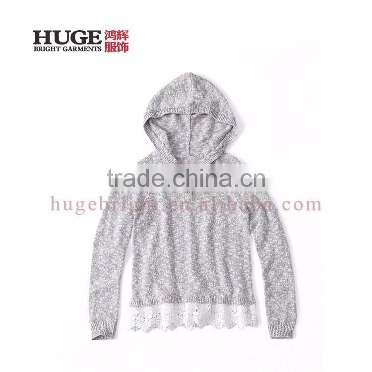 Long Sleeve Lace Hem Pullover Girls Knitted Sweater