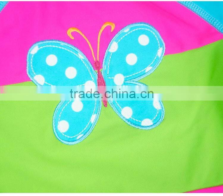2017 Wholesale Butterfly Printed Summer Swimwear Short Sleeve European Kids Swimwear