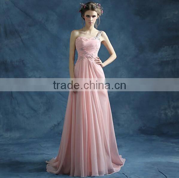sexy long one shoulder beaded nude mother evening dress