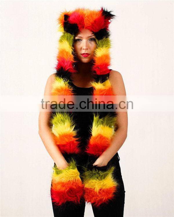 Good quality hot selling faux fur giant plush animals hood hat