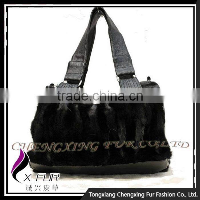 CX-H-03 China Wholesale Trendy Real Mink Fur Ladies Leather Bags Handbags