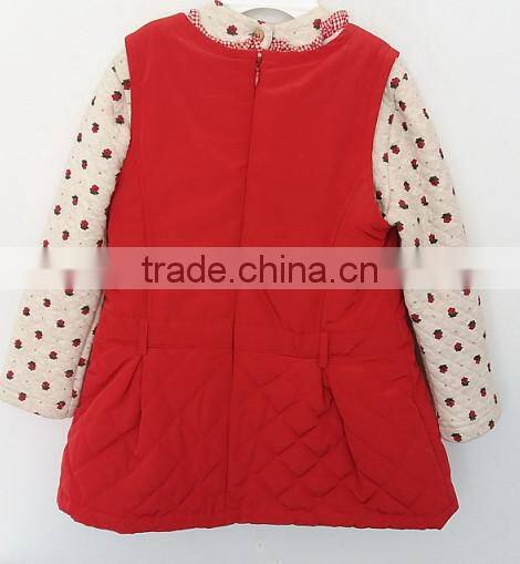 cool baby girls printed knitted cotton shirt with cotton inner dress 2pcs suits for Winter