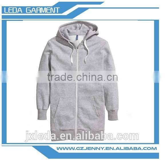 2016 hot sale long plain fleece hoodies for men with zipper