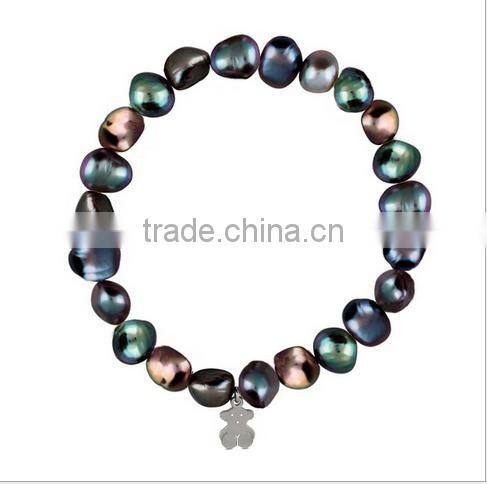 High end freshwater pearl beads steel charm bracelet women white pearl beads bracelets for her birthday gifts