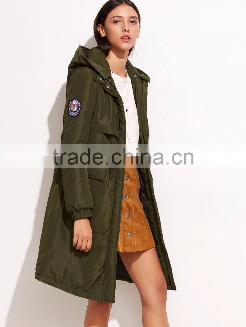 Olive Green Drawstring Parka Jacket Winter Coat With Hooded Cotton Padded Longline Jacket Jacket Custom Made