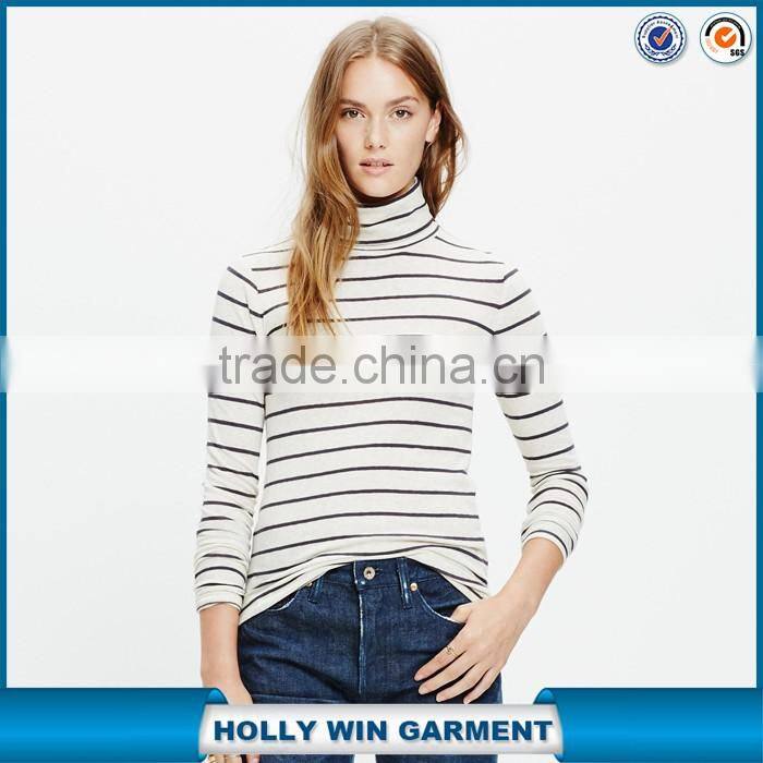 Slim turtleneck top in cento stripe ladies t shirt