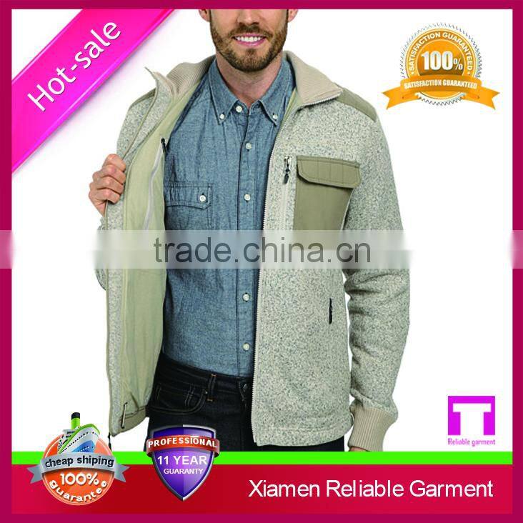 2015 zip style winter soft sweater knit fleece fabric jackets for men sport wear