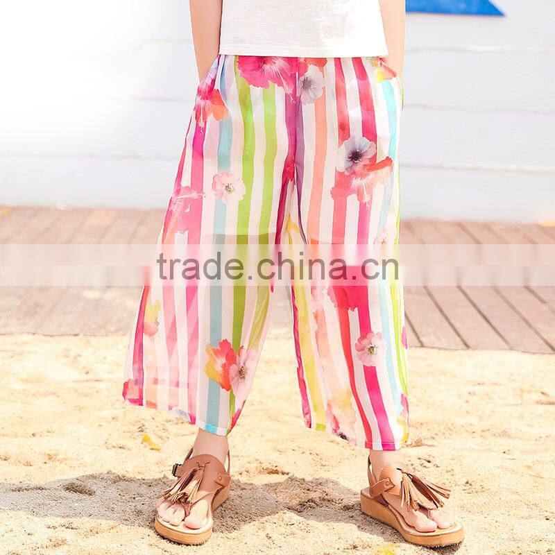 S60711B Kids girls pants chiffon flower wide leg for girls