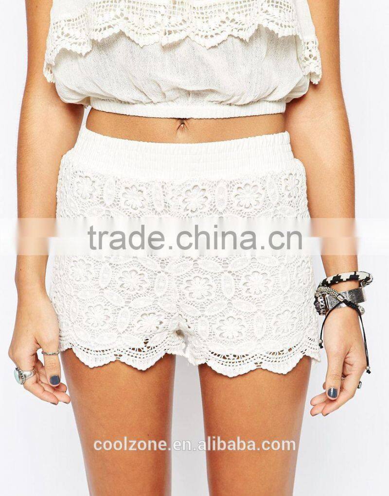 High-rise waist scallop hem crochet shorts women crochet lace shorts