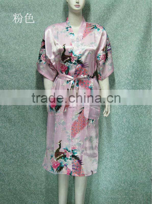 Peacock Polyester Satin Robes Kimono Robes 14 Colors Available PC112
