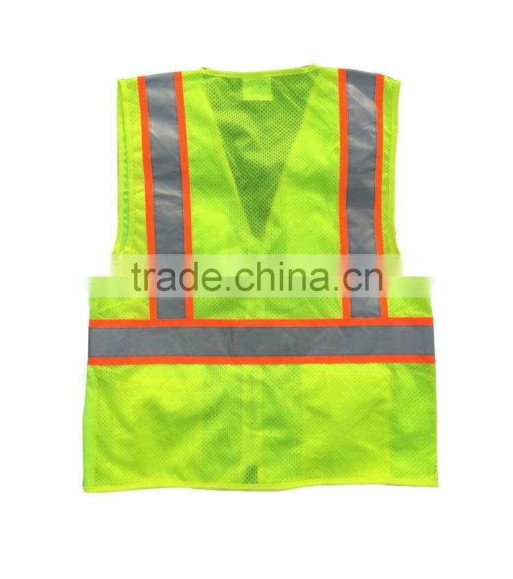 EN20471 ANSI107 mens polyester tricot safety reflective yellow high visibility vest