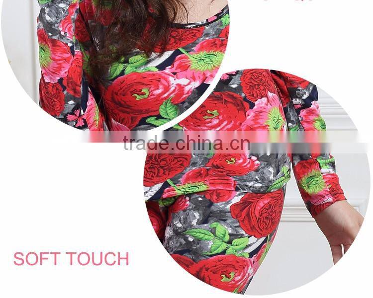 HOT SALE WOMEN LONG JOHN ROSE FULL PRINTED DESIGN HEATED THERMAL UNDERWEAR WHOLESALE